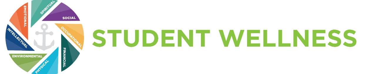 An image of the Wellness Wheel and the phrase Student Wellness in green font over a white background